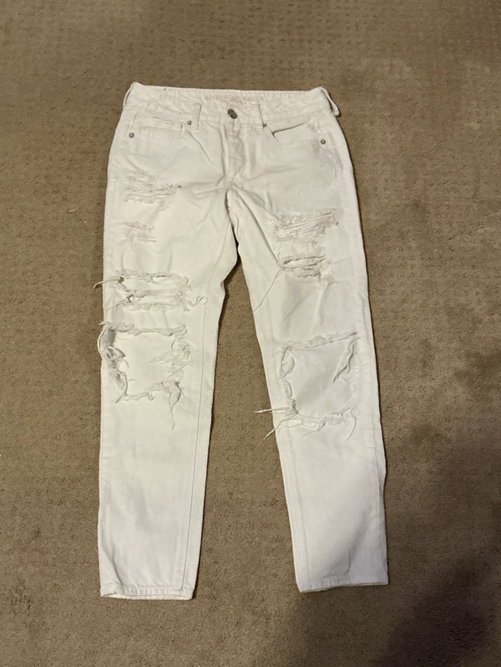 American Eagle Outfitters White Distressed Straight Leg Jeans